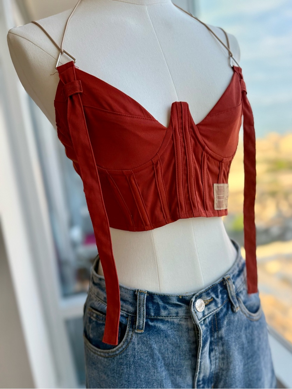 PrettyLittleThing Rust Buckle Detail Cargo Corset Crop Top